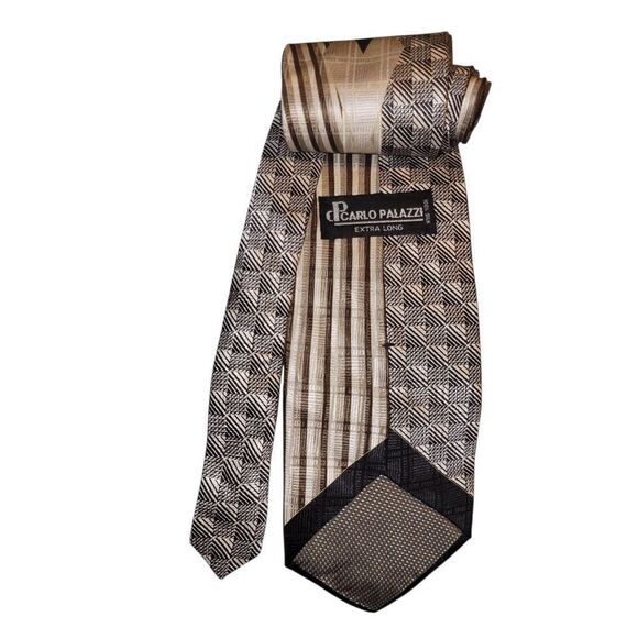 Brown and Cream Cpcarlo Palazzi Striped Tie - Picture 2 of 3